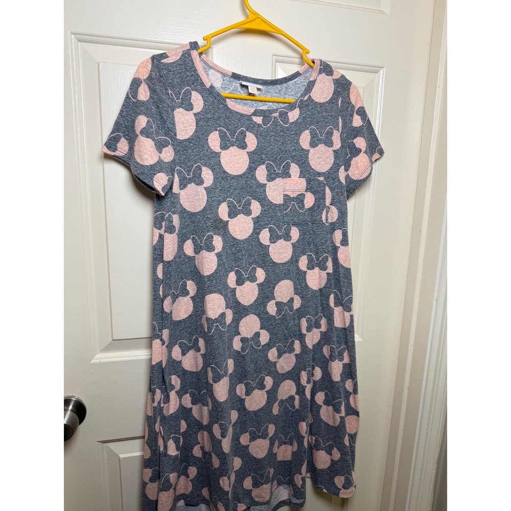 LuLaRoe Disney Carly Dress XXS Minnie Mouse Gray Pink High Low Pocket Swing